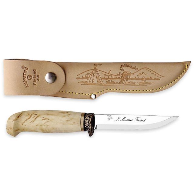 Marttiini Deluxe Lynx Bronze Knife with Bronze Finger Guard & Leather Sheath