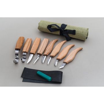 Beaver Craft S08 Basic Wood Carving Set With 8 Knives Strop & Tool Roll