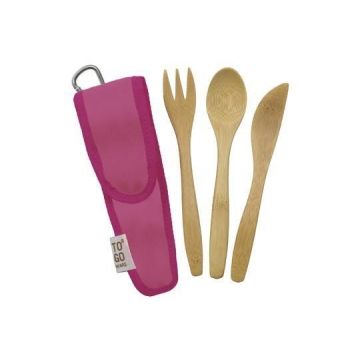 To-Go Ware - Childrens Bamboo Cutlery Set in Melon Pink Carry Case