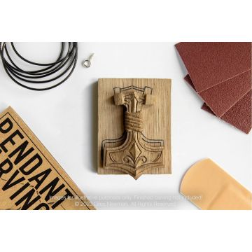 Whittling Kit - Mjölnir Hammer - Oak Wood Pendant By Giles Newman