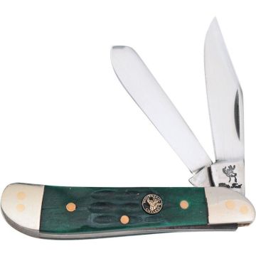 Frost Curlery Dog Leg Trapper Pocket Knife - Green Bone