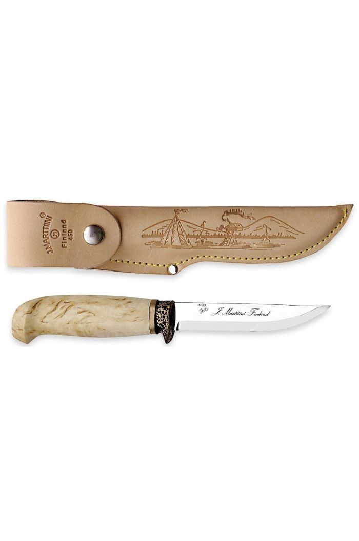 Marttiini Deluxe Lynx Bronze Knife with Bronze Finger Guard & Leather Sheath