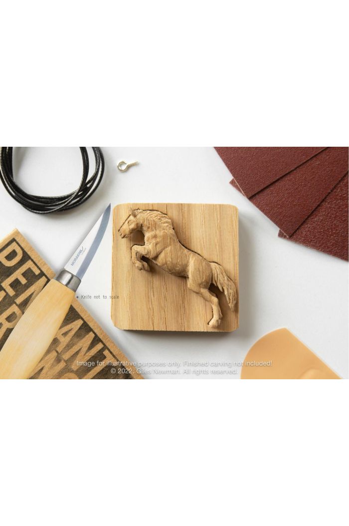 Carving Kit Inc Mora 120 - Horse - Oak Wood Pendant By Giles Newman