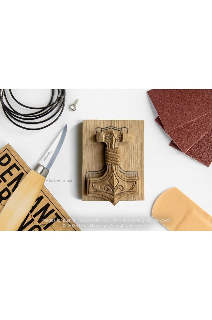 Carving Kit Inc Mora 120 - Mjölnir - Oak Wood Pendant By Giles Newman