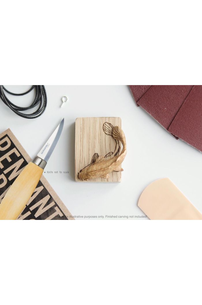 Carving Kit Inc Mora 120 - Koi Carp - Oak Wood Pendant By Giles Newman
