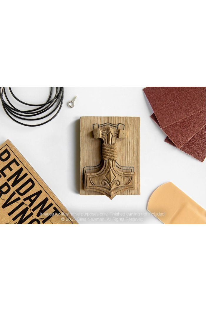 Whittling Kit - Mjölnir Hammer - Oak Wood Pendant By Giles Newman